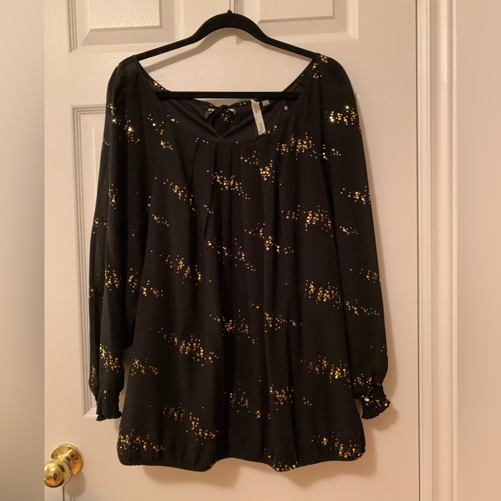 Black Chiffon Plus Blouse with sparkly gold details